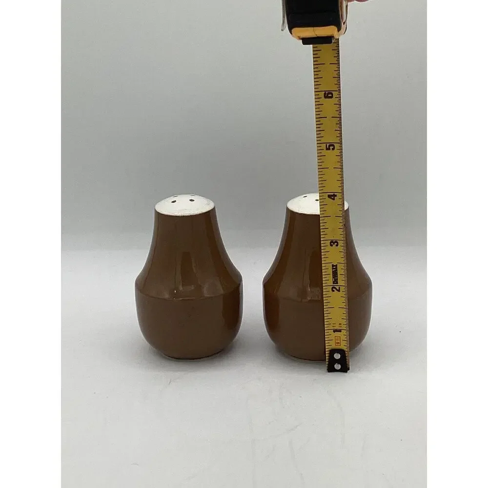Mid Century Modern Pottery Ceramic Brown & White Salt & Pepper Shaker Set MCM